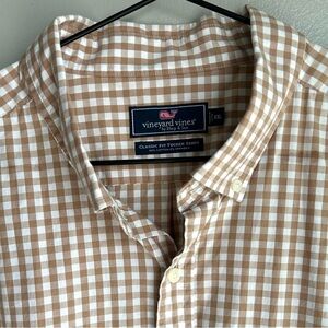 VINEYARD VINES men’s classic fit tucker shirt tan gingham XXL